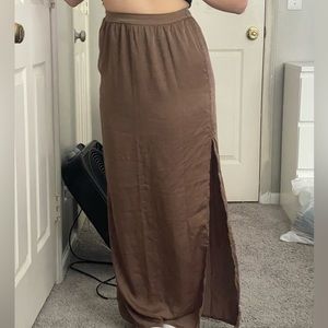 A long brown maxi skirt